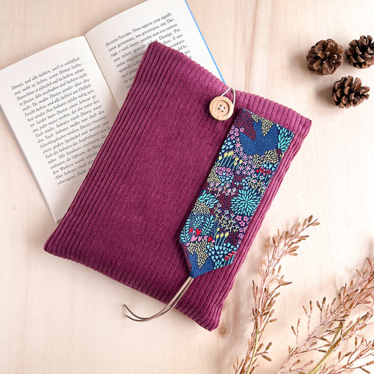 Custodia per libri imbottita in velluto viola con fodera floreale