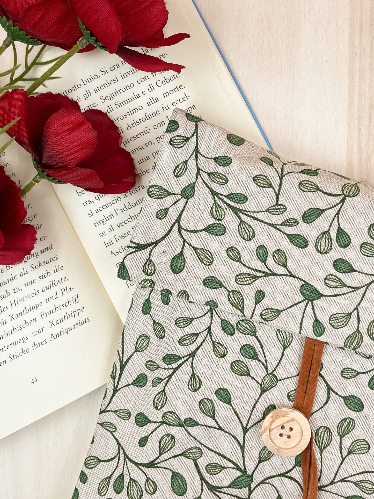 Custodia per libri regolabile in cotone con motivo a foglie