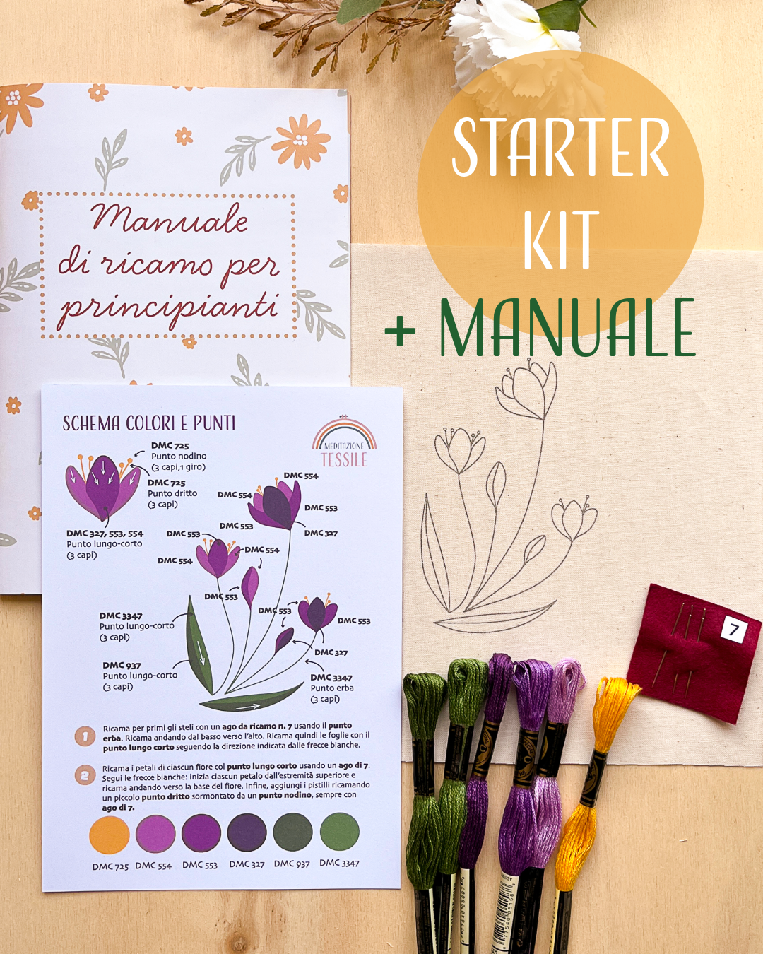 Kit Ricamo Per Principianti - Motivi Floreali, Con Telaio E Istruzioni Progetto Ricamo Facile Per Regalo Kit Ricamo Per Principianti - Motivi Floreali, Con Telaio E Istruzioni Progetto Ricamo Facile Per Regalo