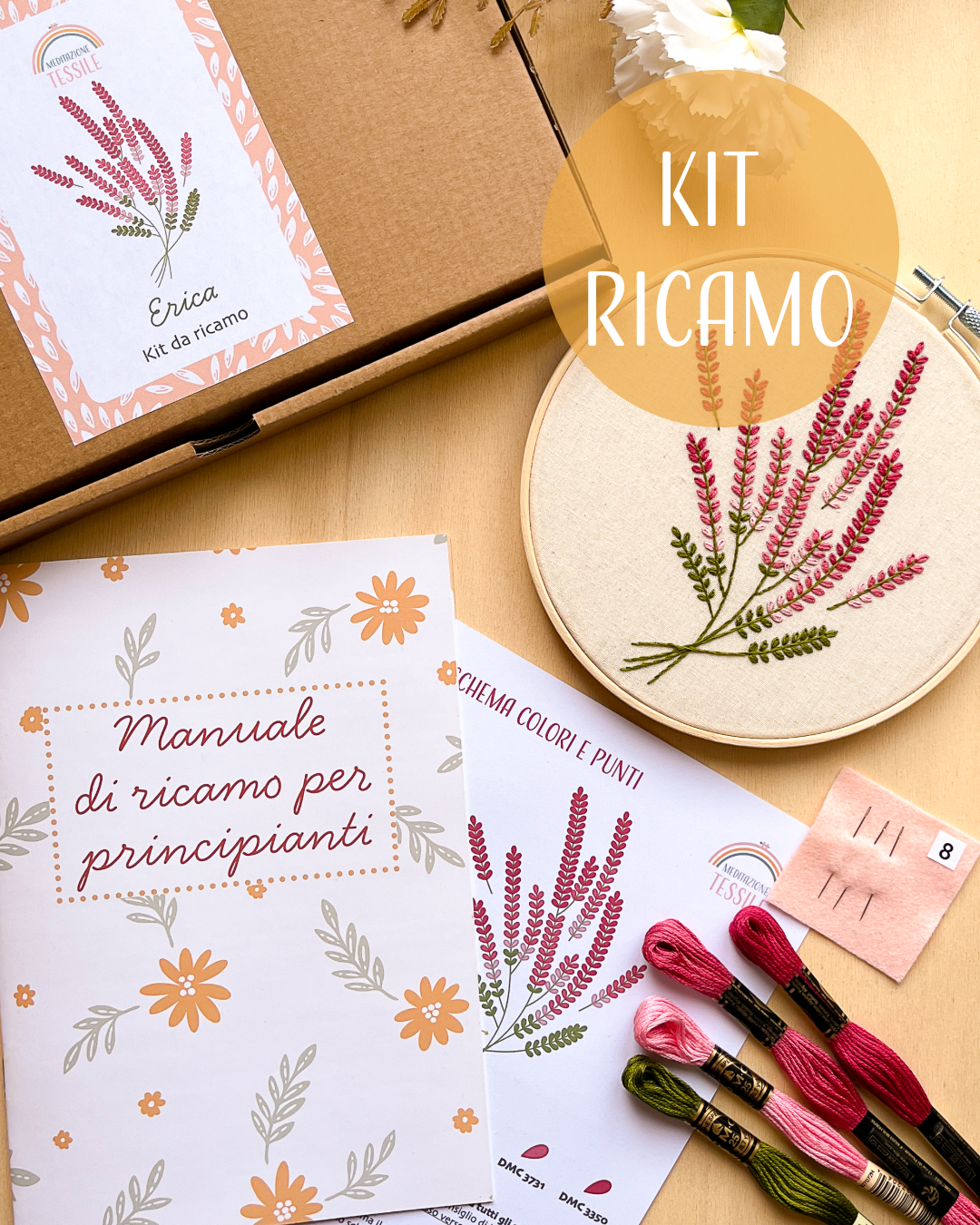 kit da ricamo erica con tessuto stampato