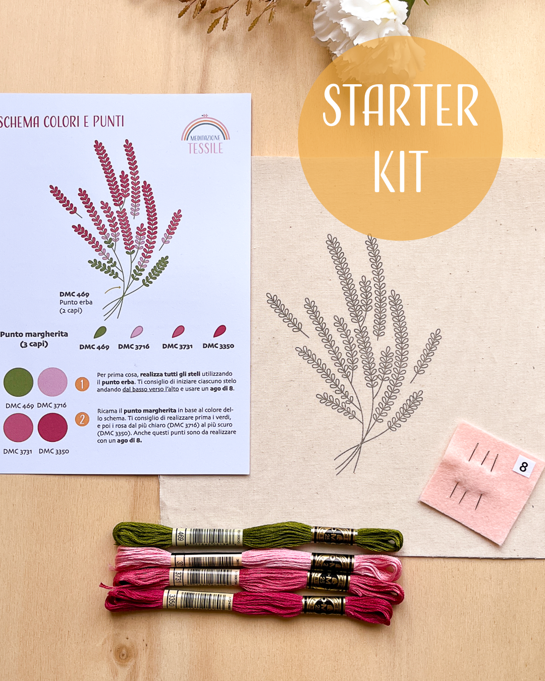 kit da ricamo erica con tessuto stampato