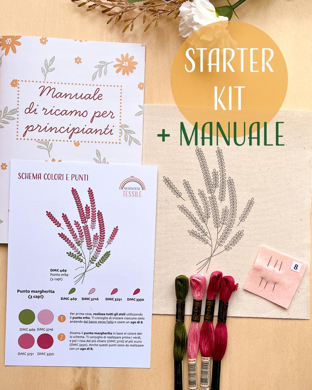kit da ricamo erica con tessuto stampato