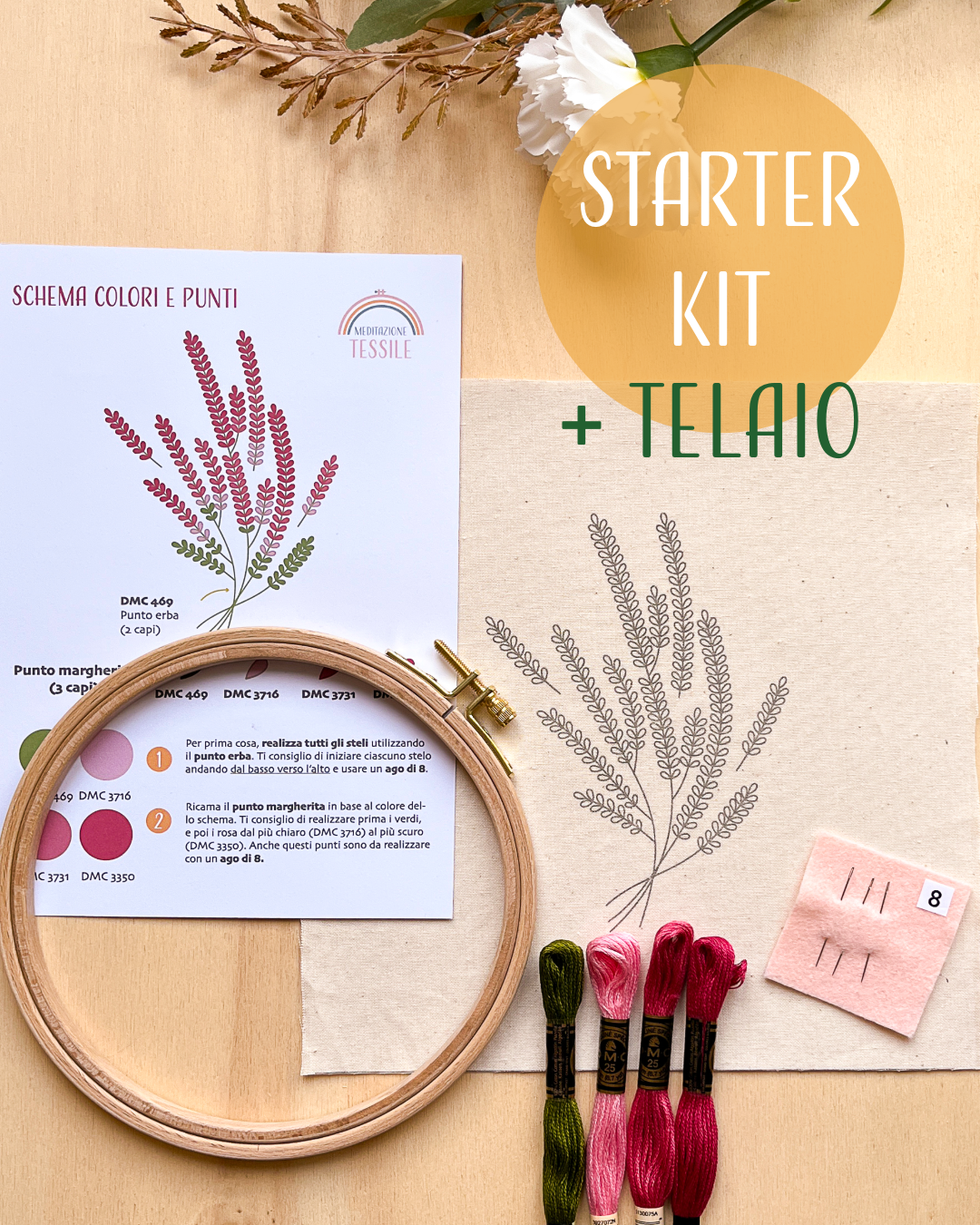 kit da ricamo erica con tessuto stampato