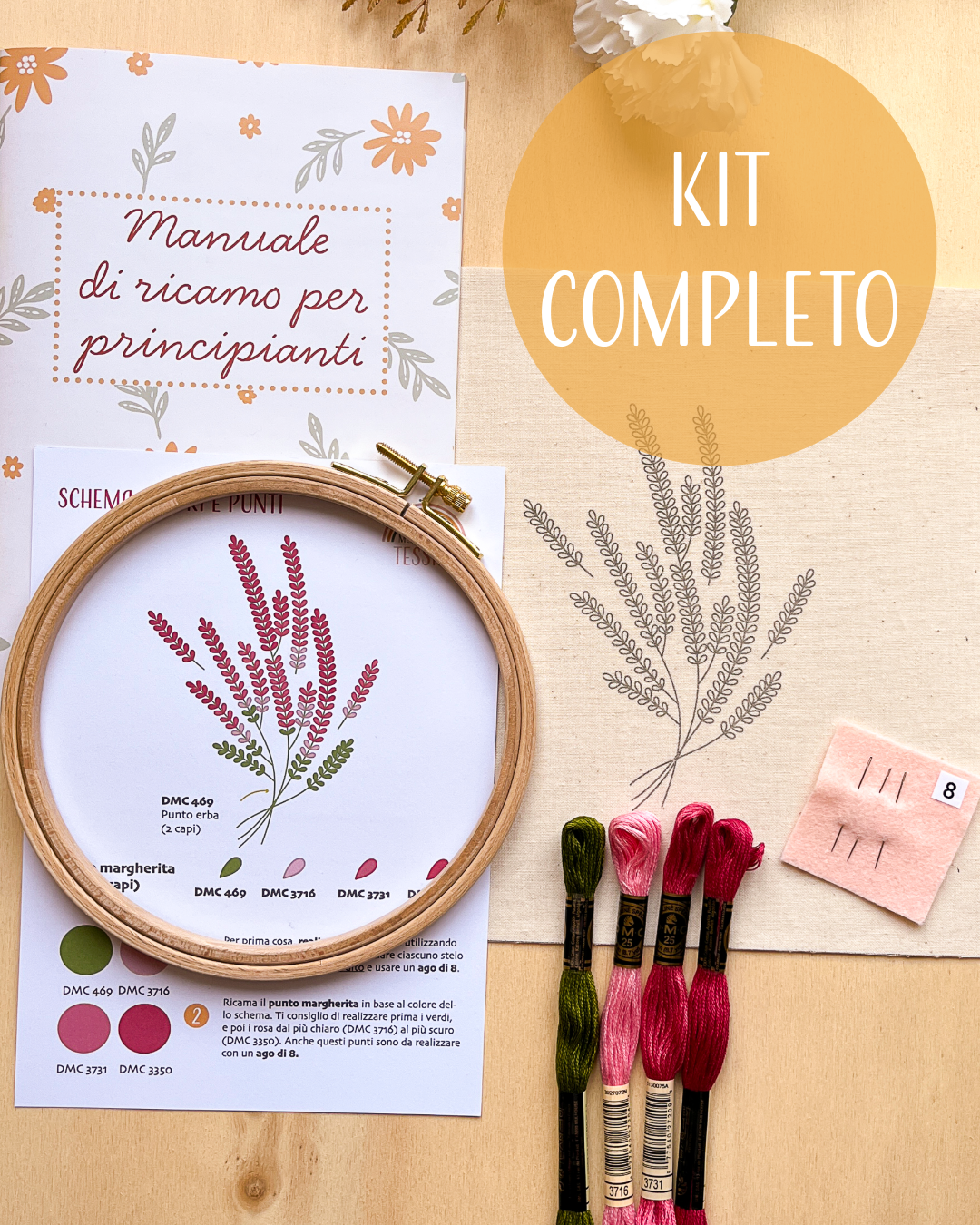 kit da ricamo erica con tessuto stampato