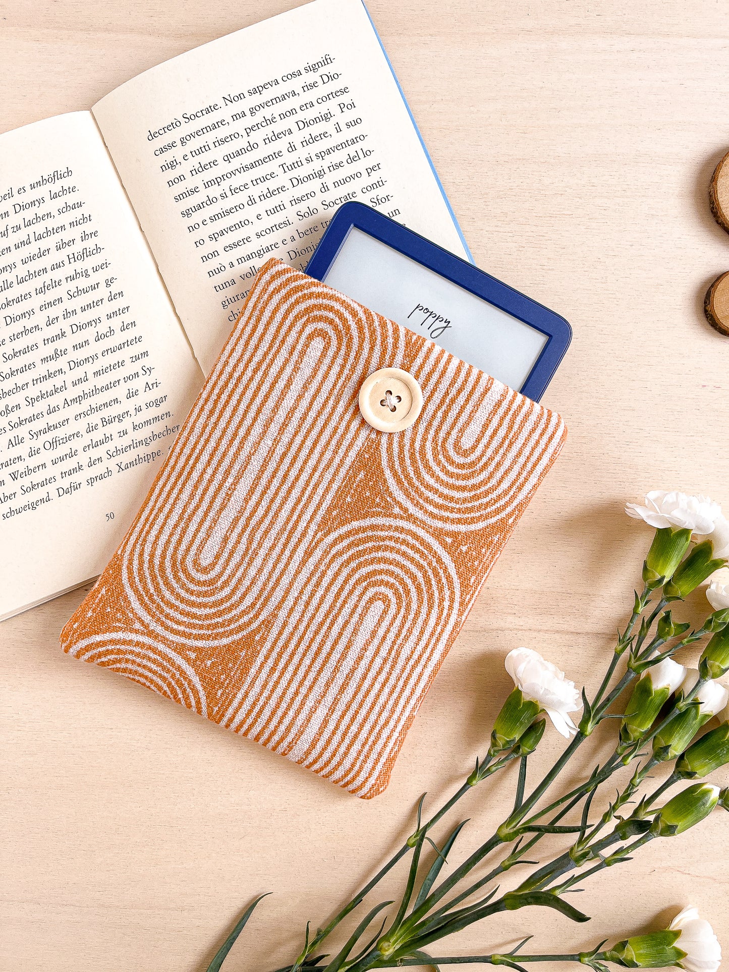 Orange padded e-reader sleeve