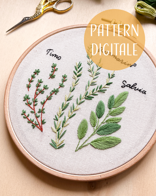 Erbe officinali - pattern di ricamo a mano con istruzioni e video tutorial