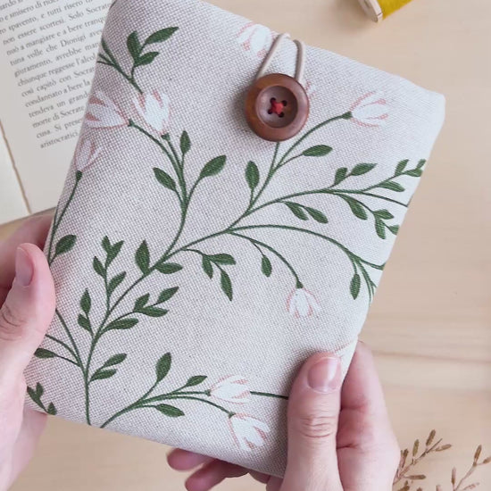 custodia per e-reader kindle stoffa tralci fioriti busta imbottita