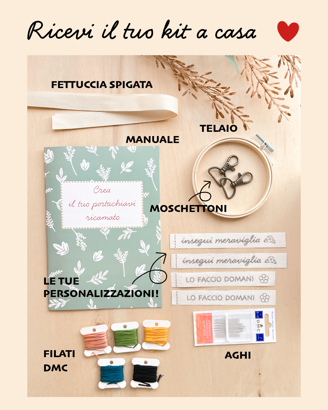 Kit portachiavi ricamati personalizzati - kit completo