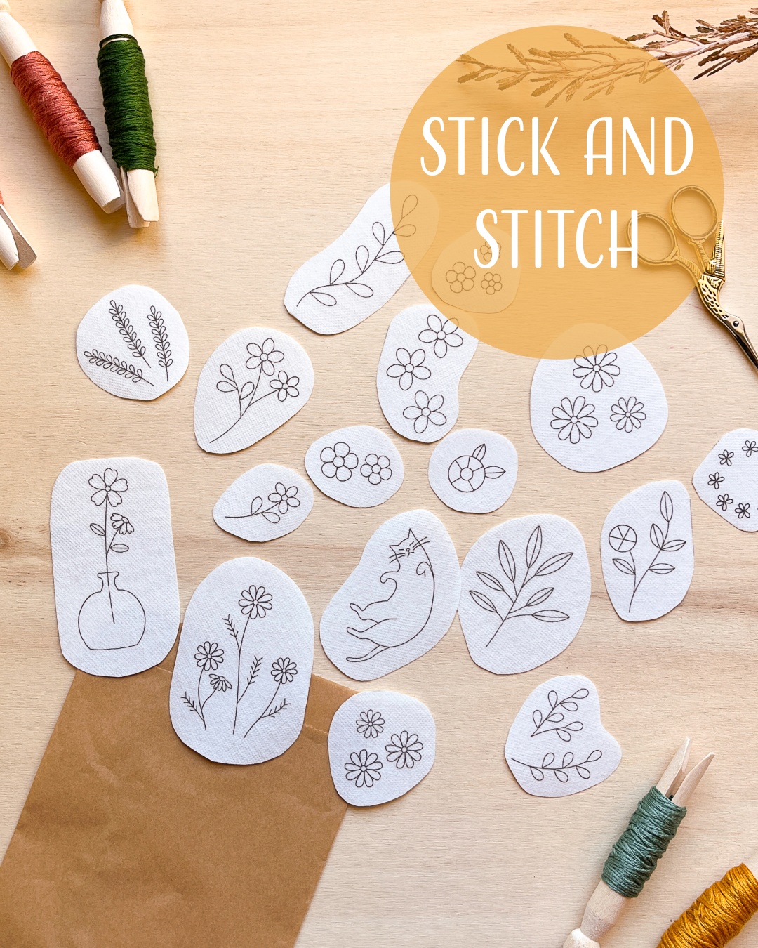 Pacchetto di stick and stitch - Fiori e foglie