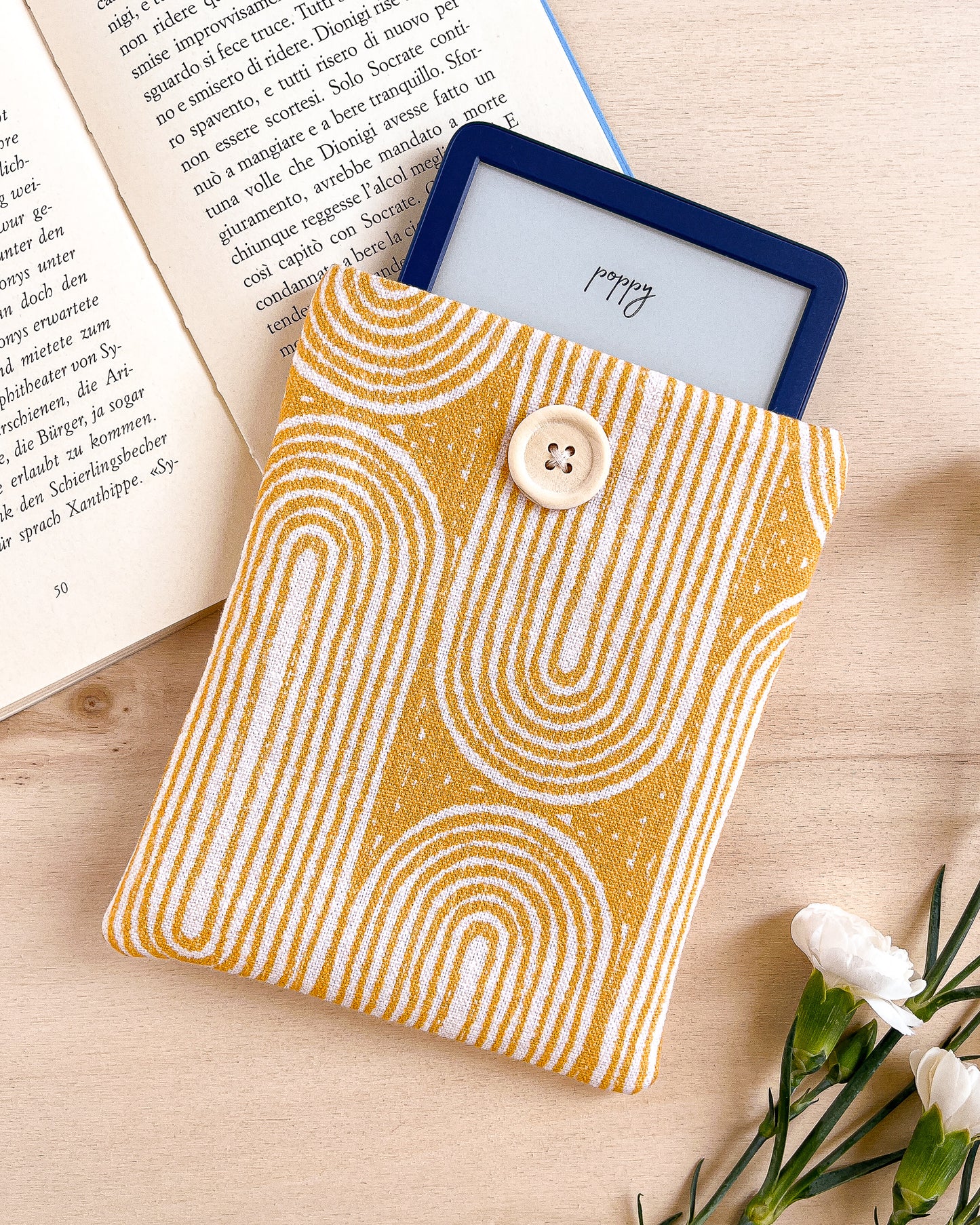 Custodia per e-reader con motivo geometrico giallo