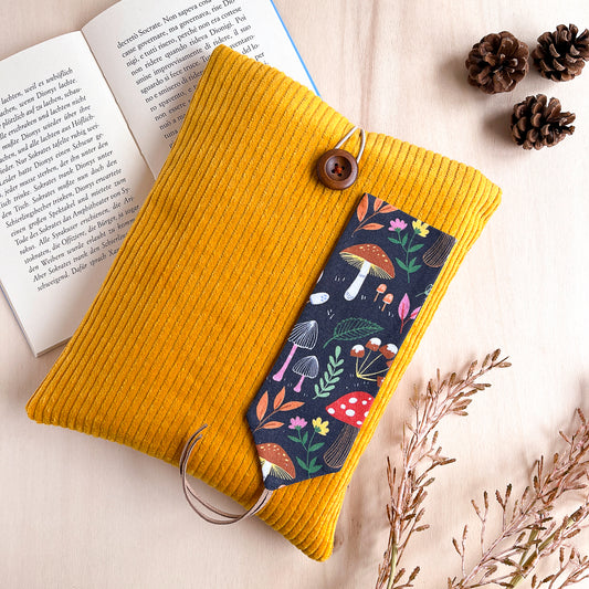 Custodia per libri imbottita in velluto giallo con fodera autunnale