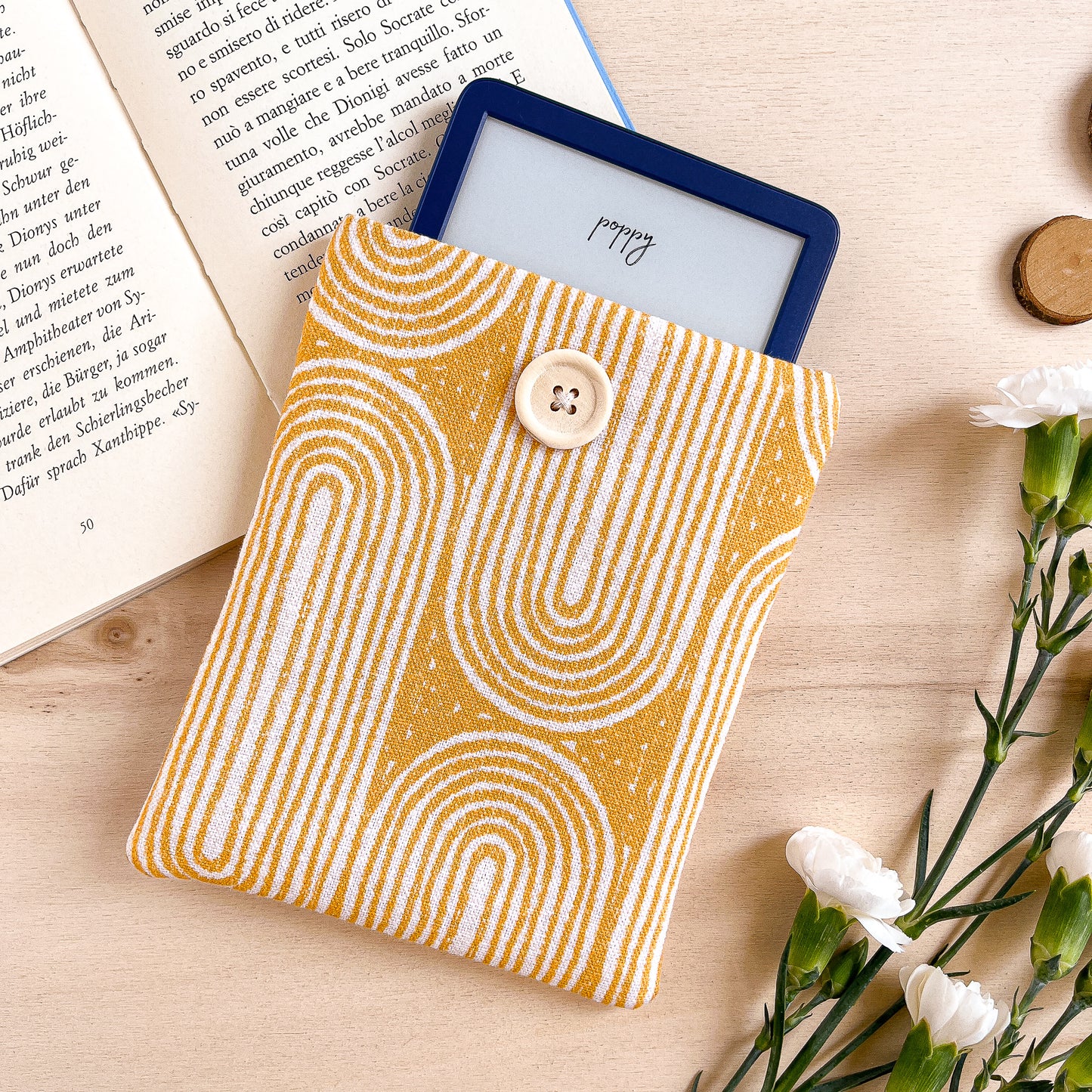 Custodia per e-reader con motivo geometrico giallo